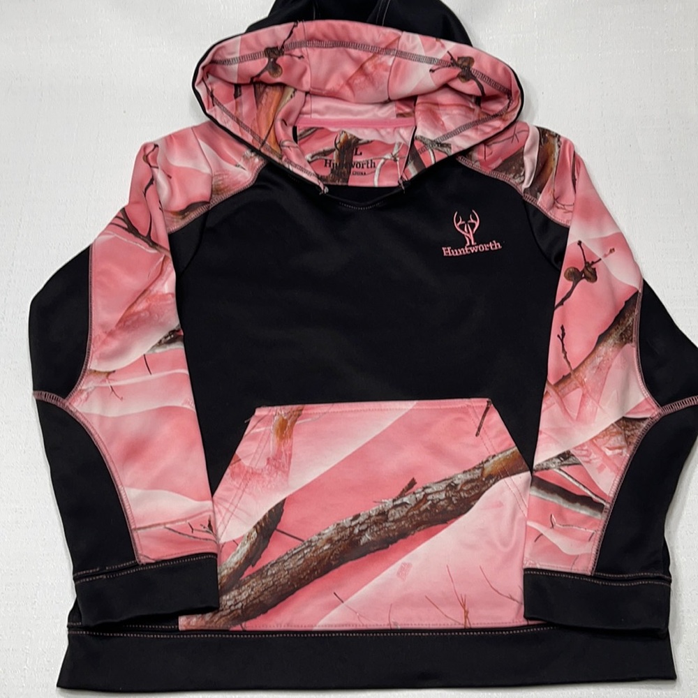 Huntworth Tops | Huntworth Pink Camo Hoodie | Color: Black/Pink | Size Youth L
